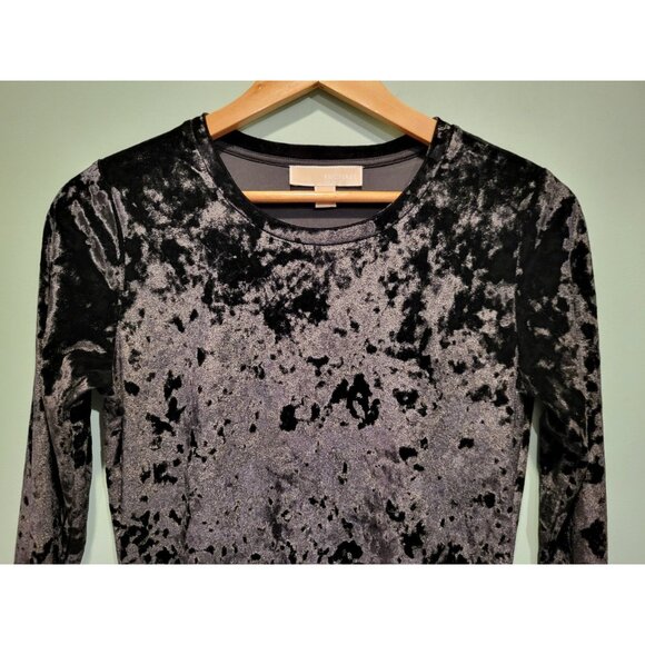 Black Stretch Velvet Long Sleeve Pencil Midi Dress Goth Witchy Michael Kors Sz M - Picture 2 of 7